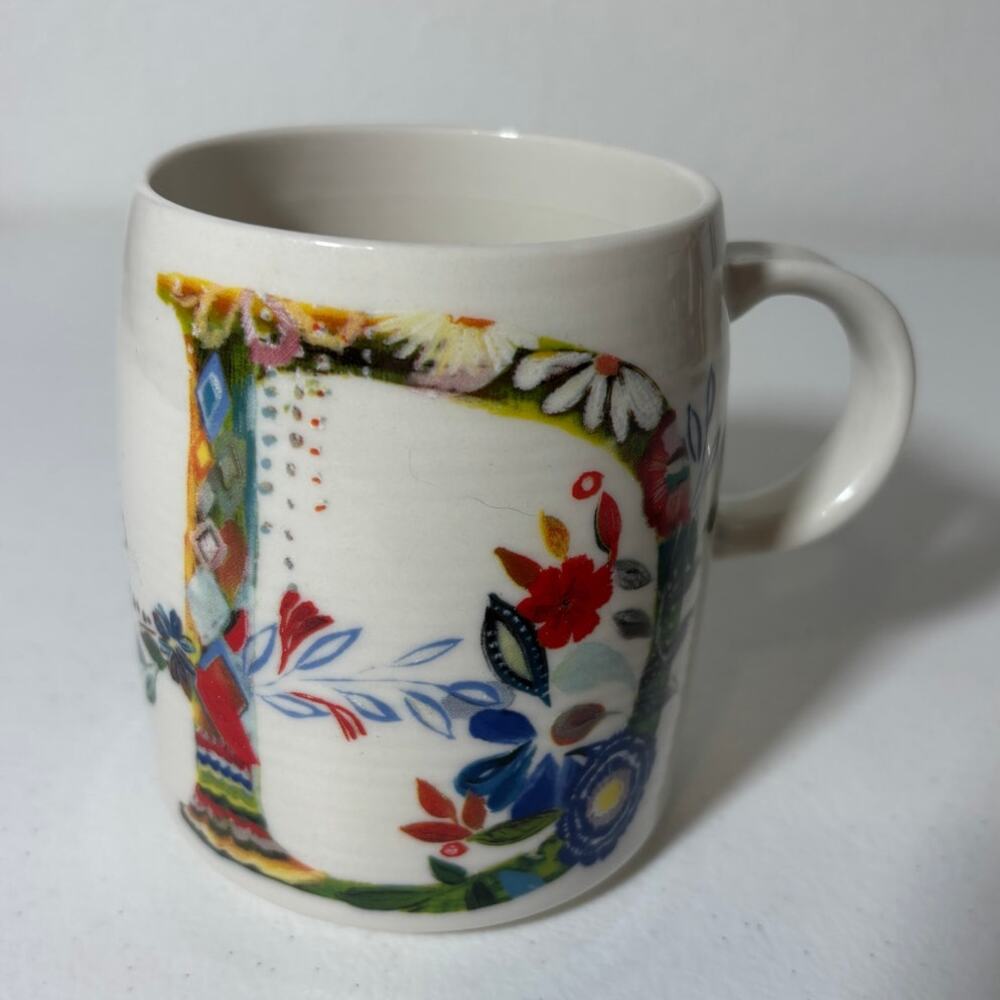 Anthropologie Letter D Starla M Halfmann Monogram Petal Palette Coffee Mug Cup